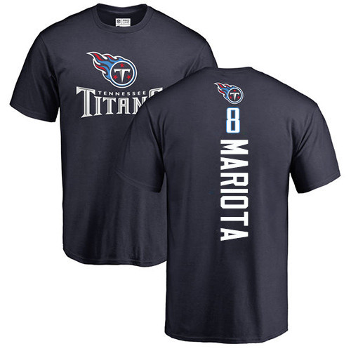 Tennessee Titans Men Navy Blue Marcus Mariota Backer NFL Football #8 T Shirt->nfl t-shirts->Sports Accessory